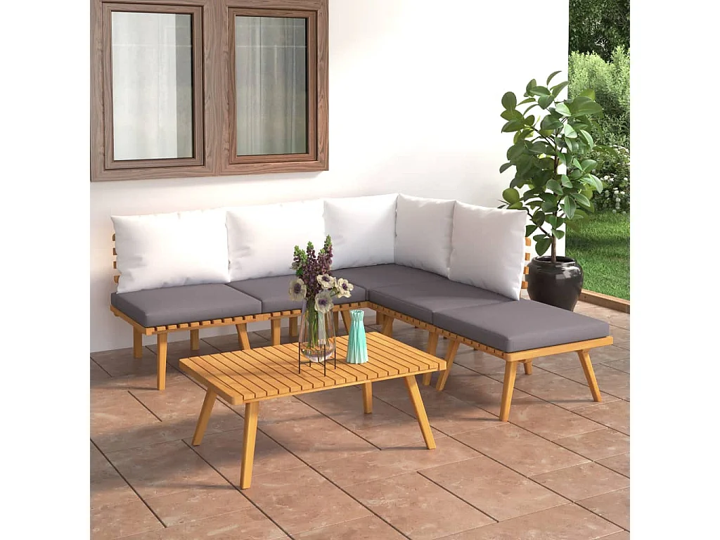 Salon de jardin 6 pcs avec coussins Bois d'acacia solide 10