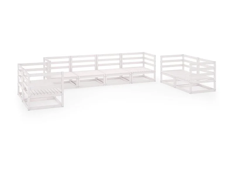 Salon de jardin 8 pcs Blanc Bois de pin massif 16