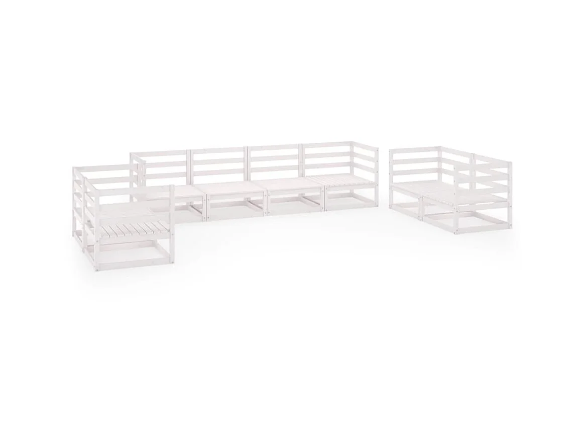 Salon de jardin 8 pcs Blanc Bois de pin massif 16