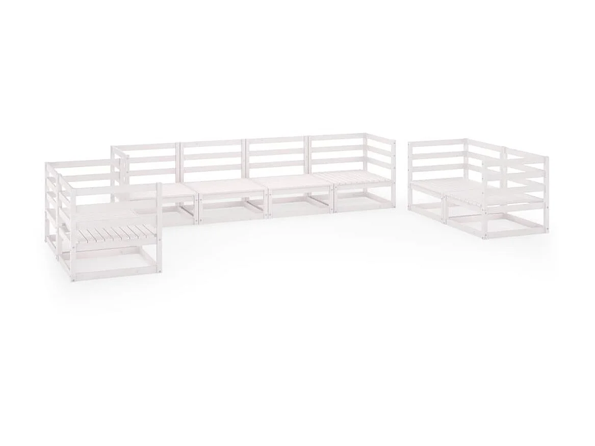 Salon de jardin 8 pcs Blanc Bois de pin massif 16