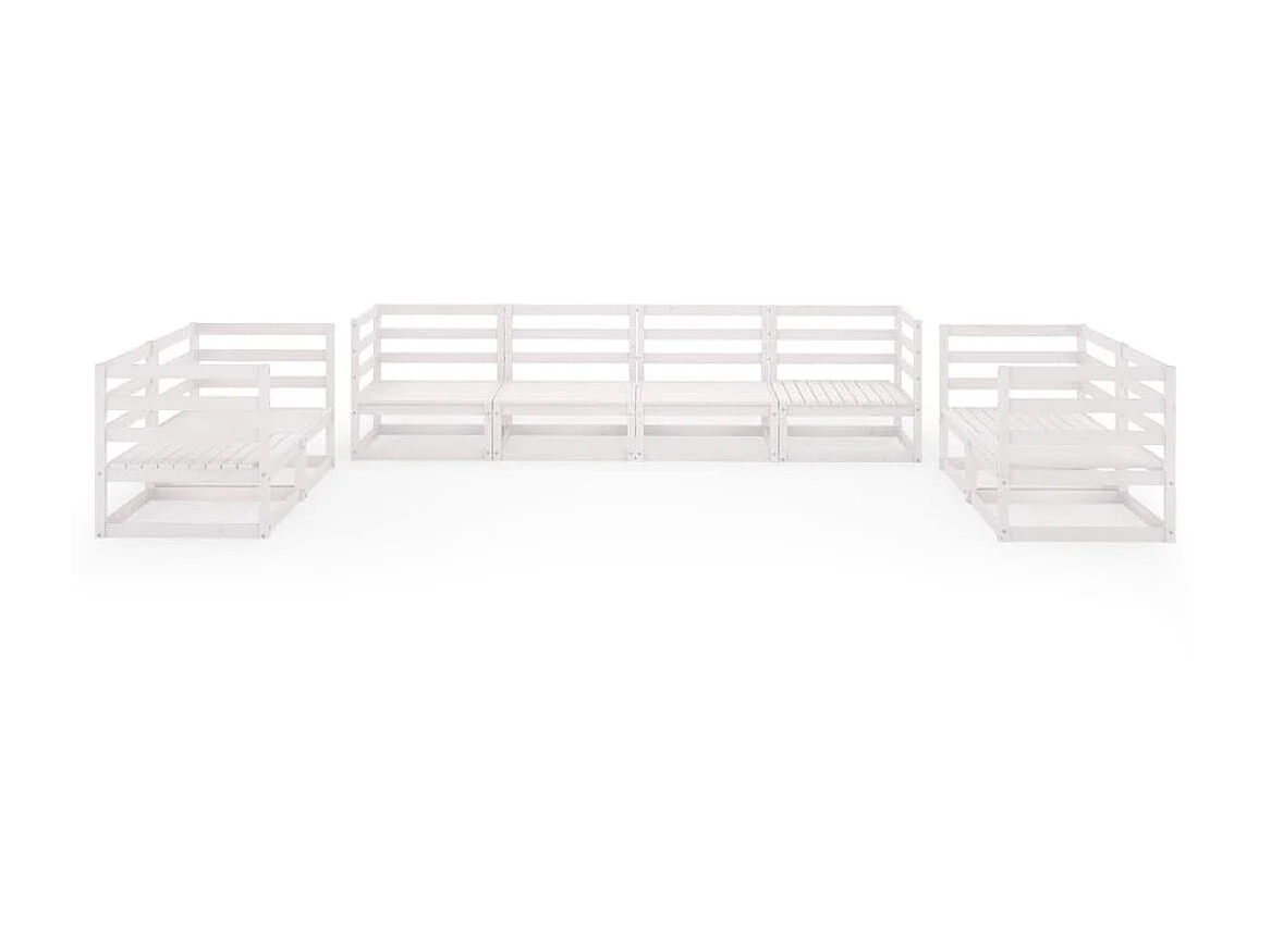 Salon de jardin 8 pcs Blanc Bois de pin massif 16