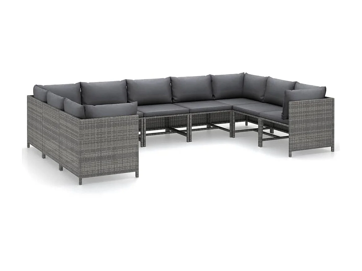 Salon de jardin 9 pcs avec coussins Résine tressée Gris 20