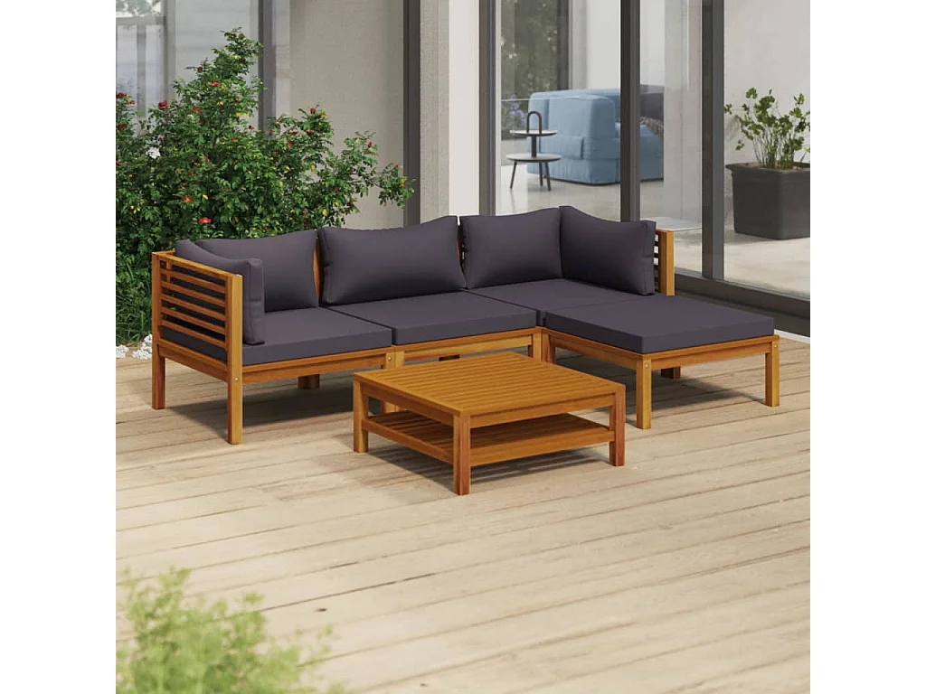 Salon de jardin 5 pcs avec coussin Bois d'acacia solide 12