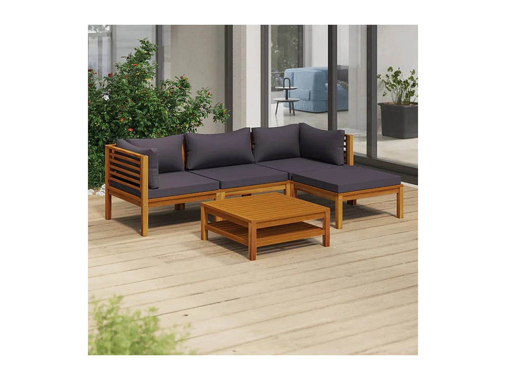 Salon de jardin 5 pcs avec coussin Bois d'acacia solide 12
