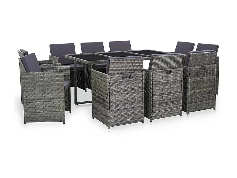 Salon de jardin 11 pcs avec coussins Résine tressée Gris 15