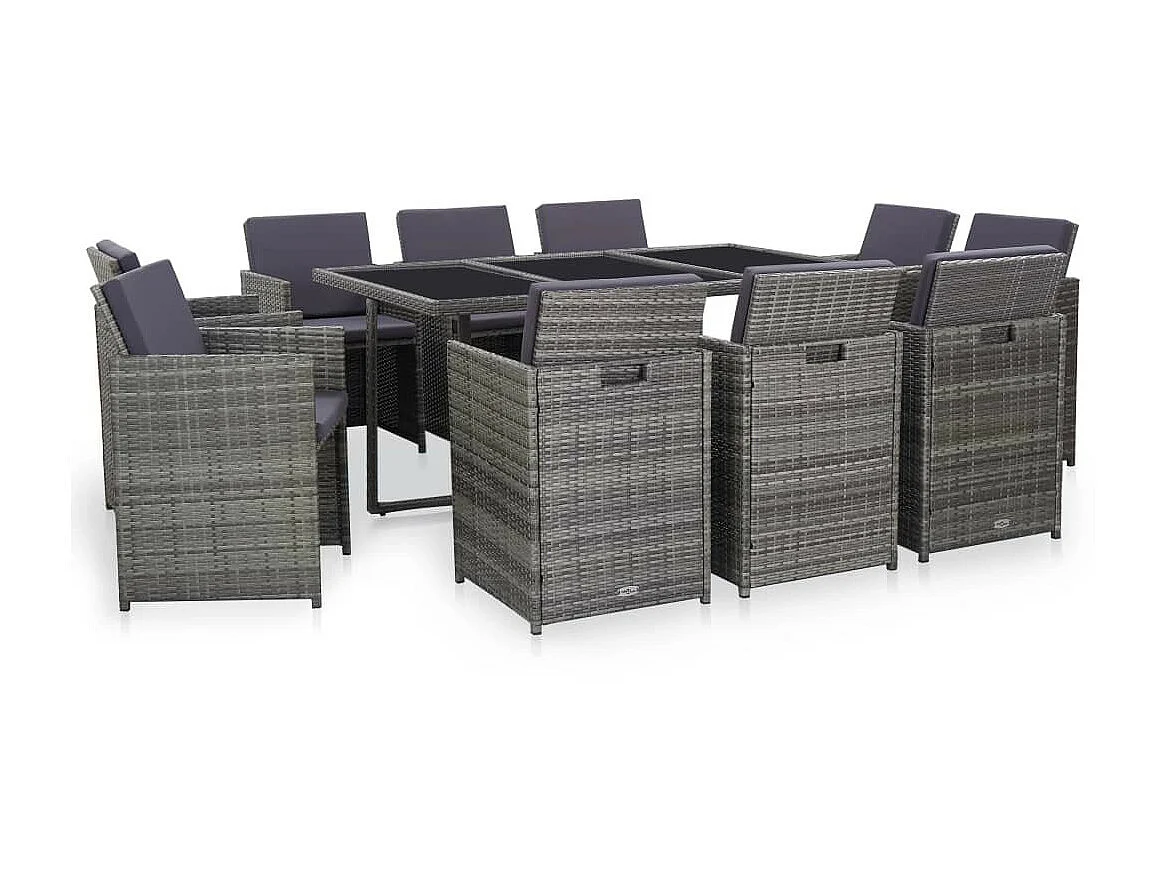 Salon de jardin 11 pcs avec coussins Résine tressée Gris 15
