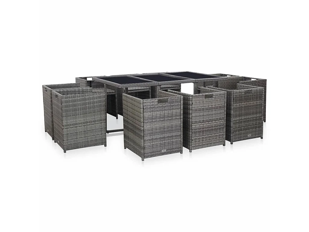 Salon de jardin 11 pcs avec coussins Résine tressée Gris 15