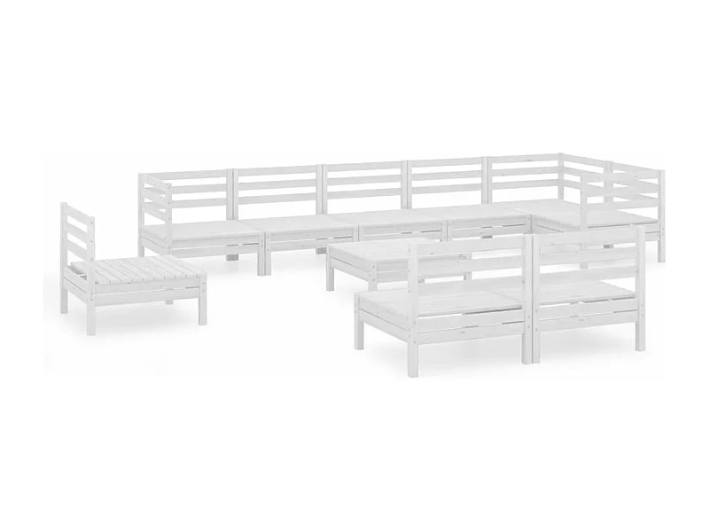 Salon de jardin 10 pcs Bois de pin massif Blanc