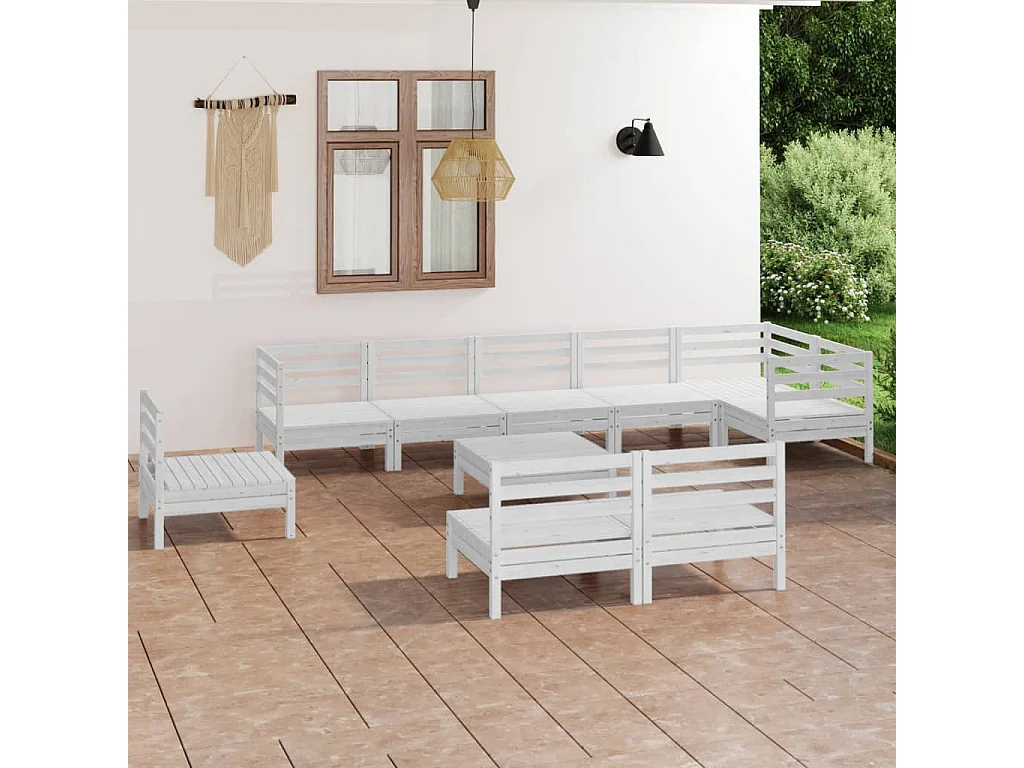 Salon de jardin 10 pcs Bois de pin massif Blanc