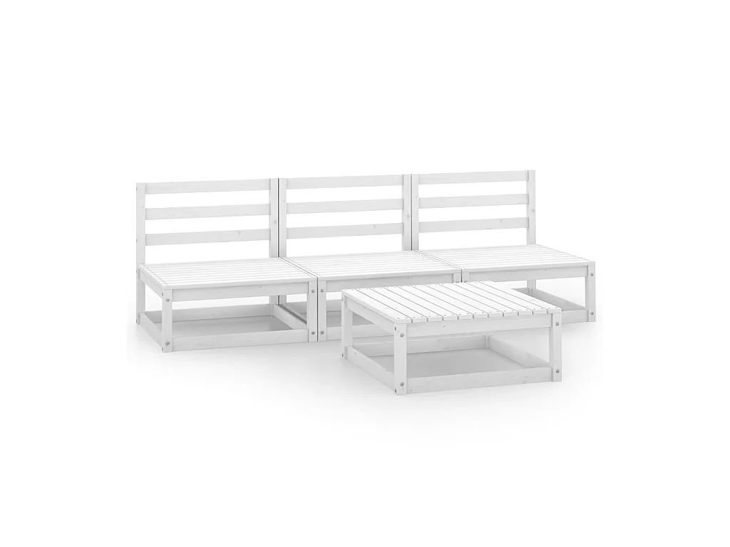 Salon de jardin 4 pcs Blanc Bois de pin massif 2