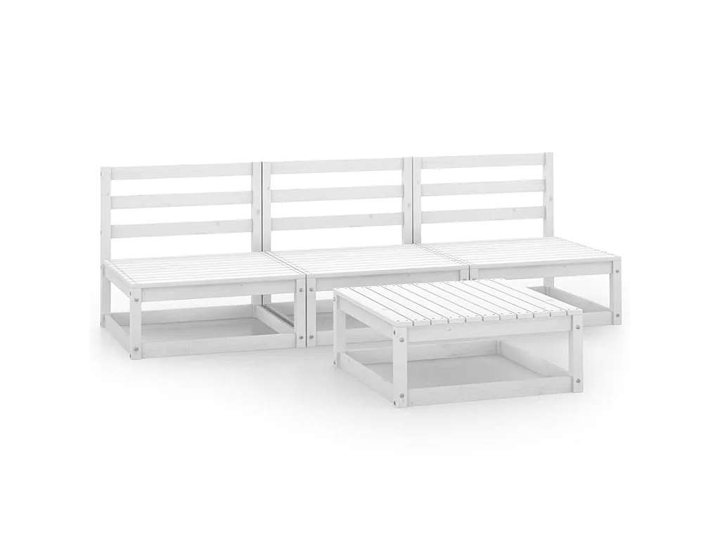 Salon de jardin 4 pcs Blanc Bois de pin massif 2