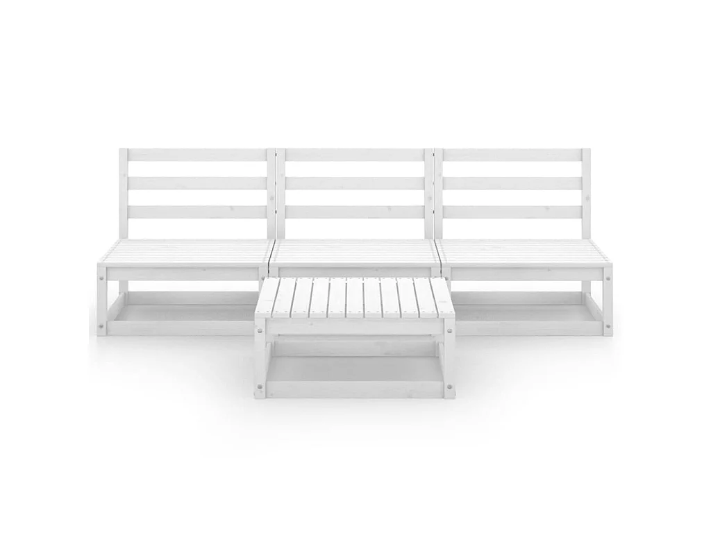 Salon de jardin 4 pcs Blanc Bois de pin massif 2