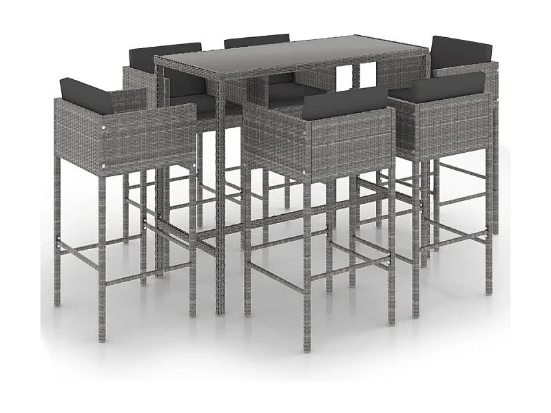 Ensemble de bar de jardin 7 pcs et coussins Résine tressée Gris 6