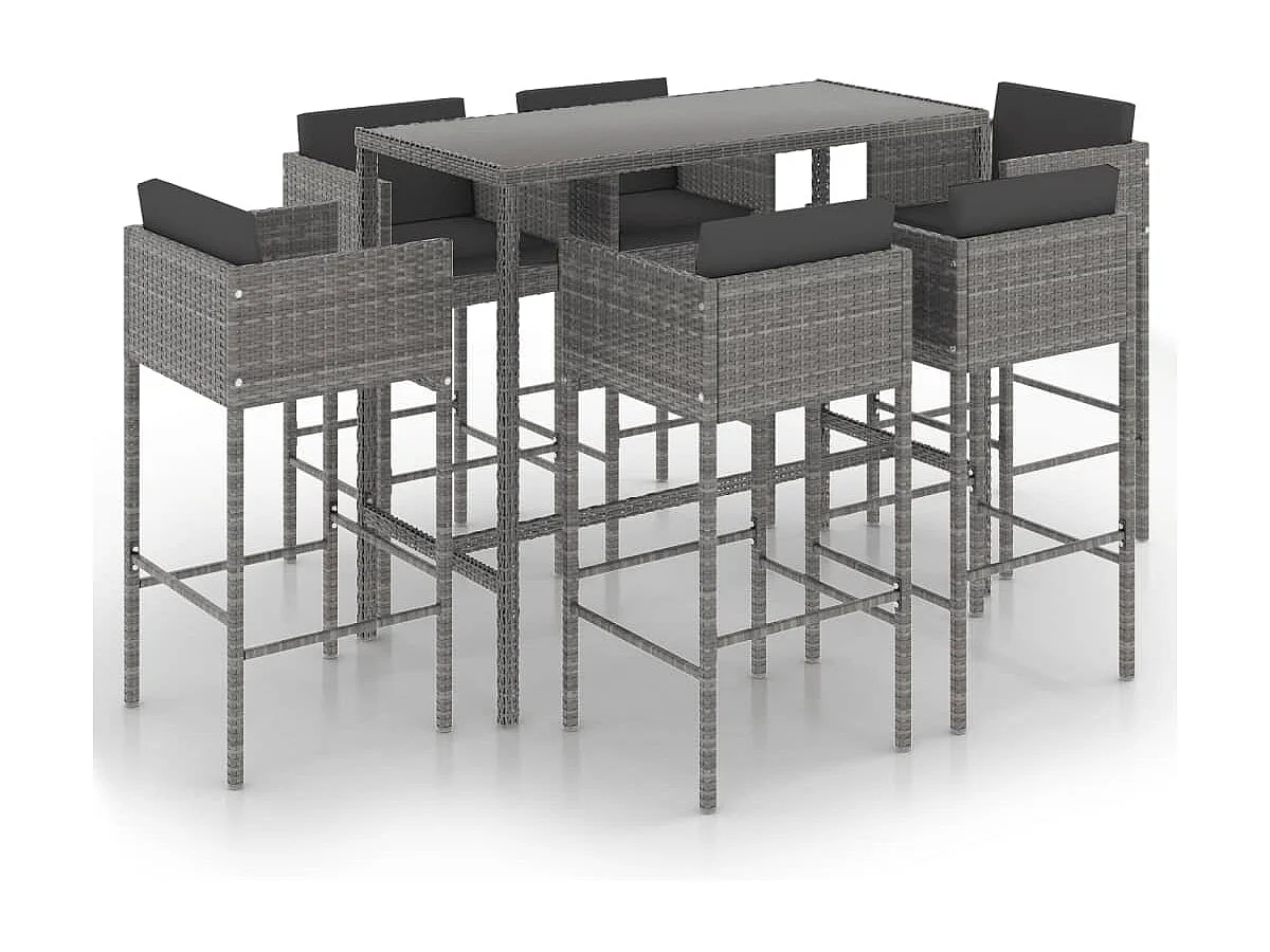 Ensemble de bar de jardin 7 pcs et coussins Résine tressée Gris 6