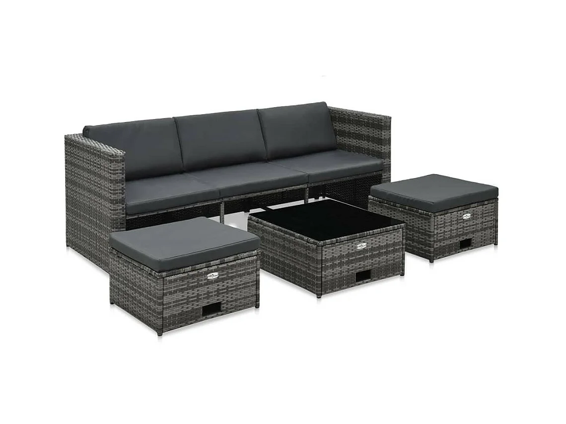 Salon de jardin 4 pcs avec coussins Résine tressée Gris 13
