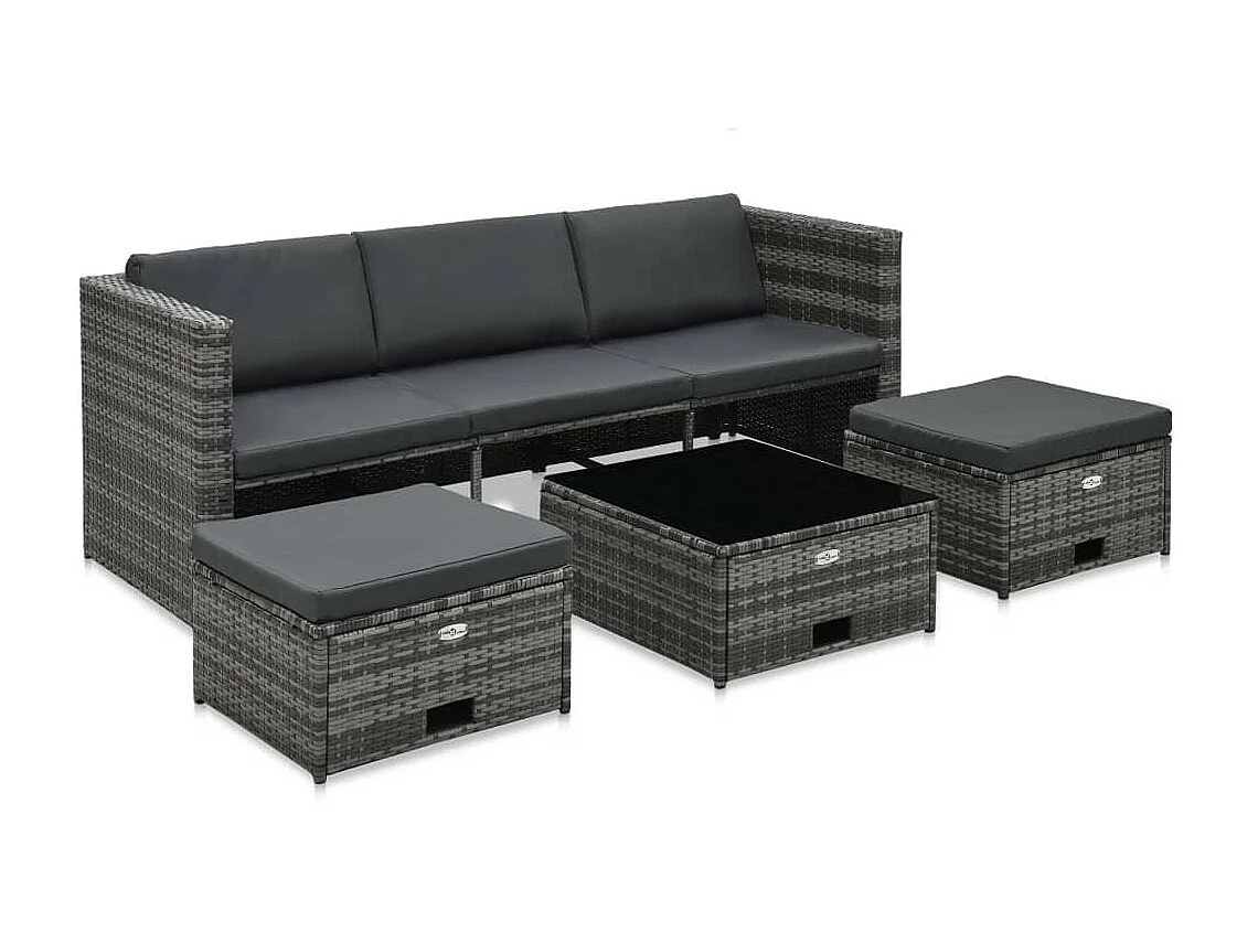 Salon de jardin 4 pcs avec coussins Résine tressée Gris 13