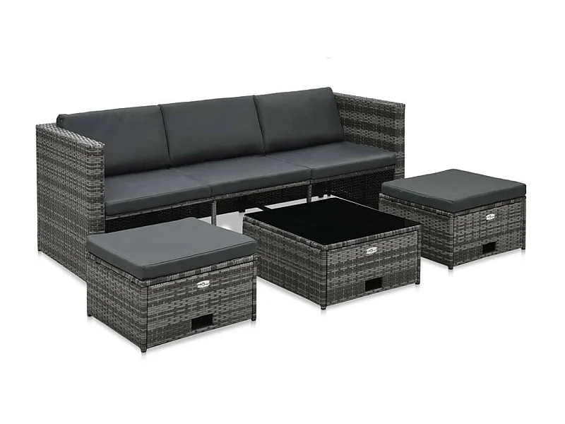 Salon de jardin 4 pcs avec coussins Résine tressée Gris 13