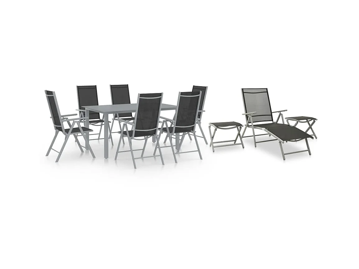 Ensemble de salle à manger de jardin 10 pcs Noir et argenté