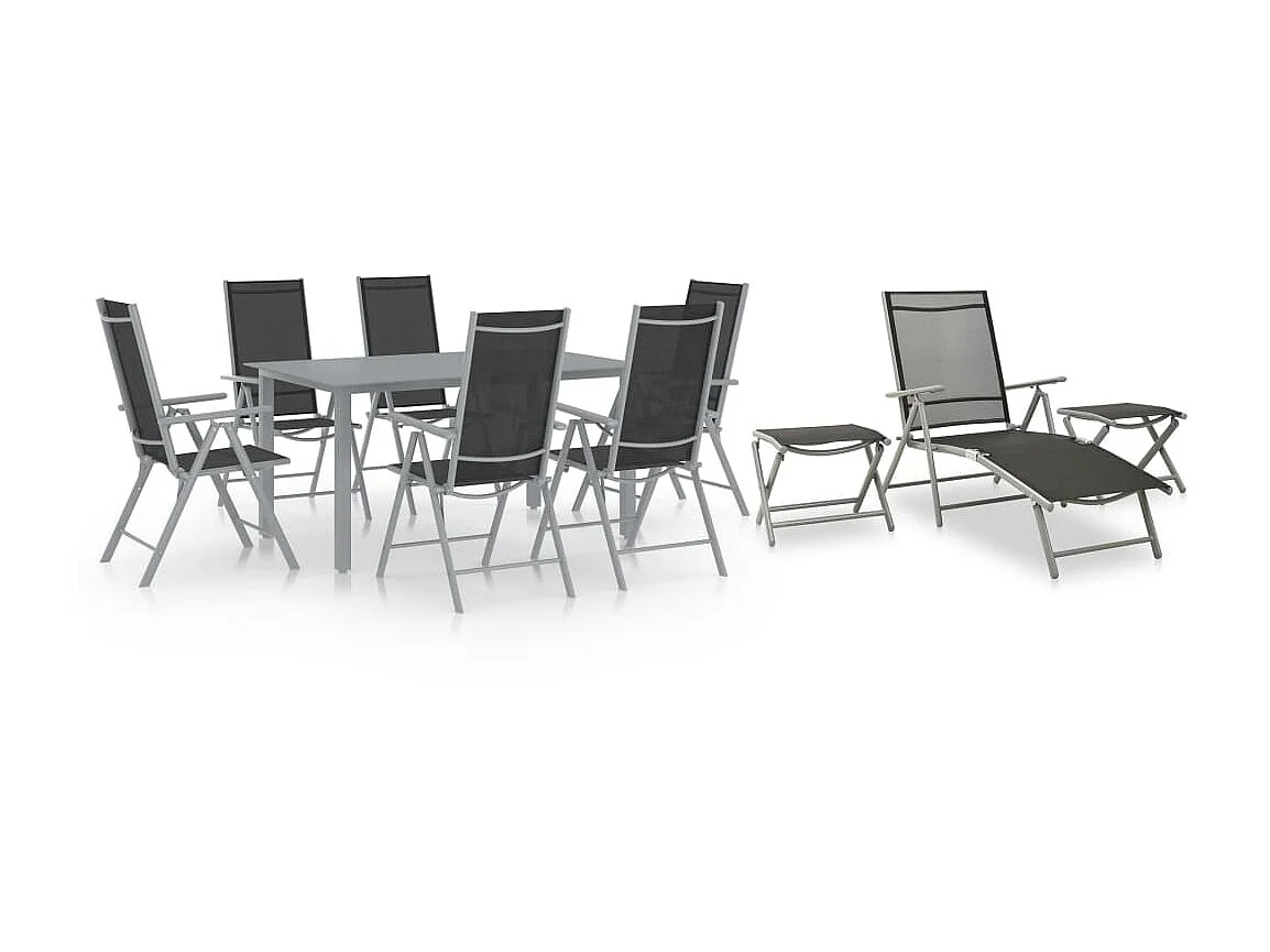 Ensemble de salle à manger de jardin 10 pcs Noir et argenté