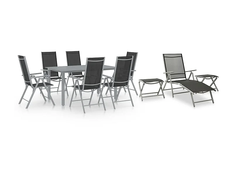 Ensemble de salle à manger de jardin 10 pcs Noir et argenté