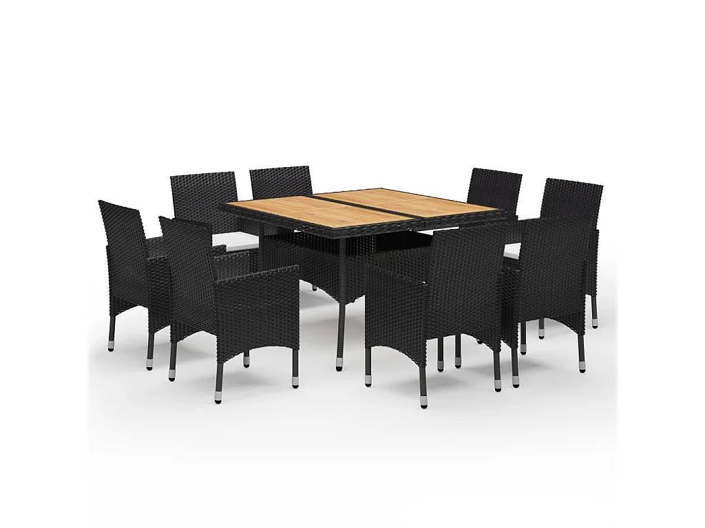 Ensemble à dîner de jardin 9 pcs Résine tressée et acacia Noir 2