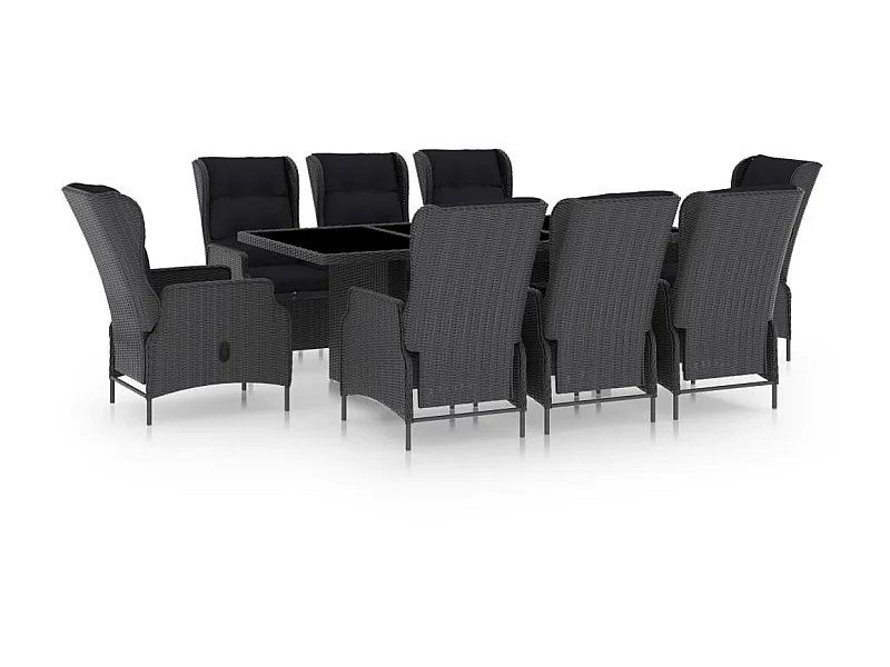 Mobilier à dîner 9 pcs avec coussins Résine tressée Gris foncé 3