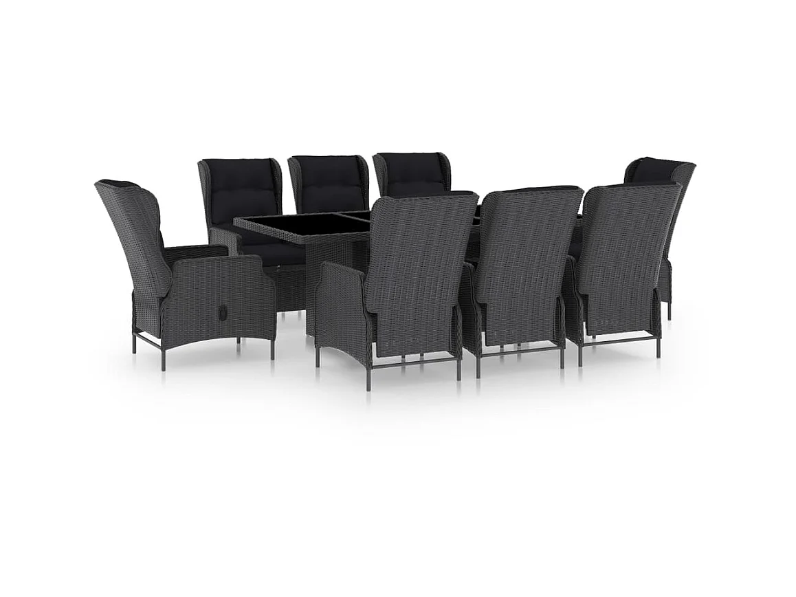 Mobilier à dîner 9 pcs avec coussins Résine tressée Gris foncé 3