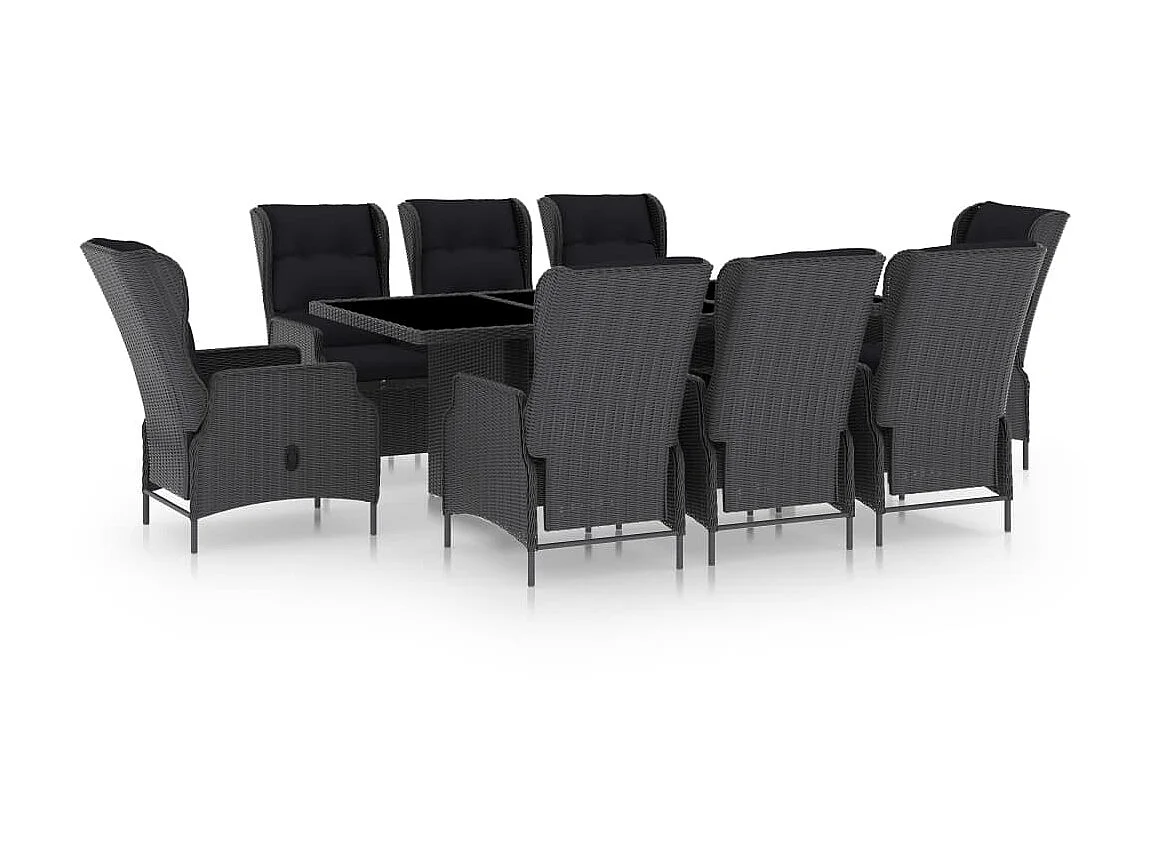 Mobilier à dîner 9 pcs avec coussins Résine tressée Gris foncé 3