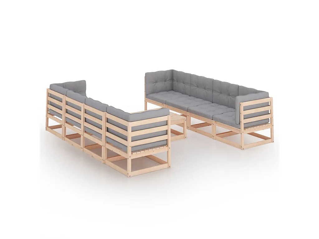 Salon de jardin 9 pcs avec coussins Bois de pin massif 12