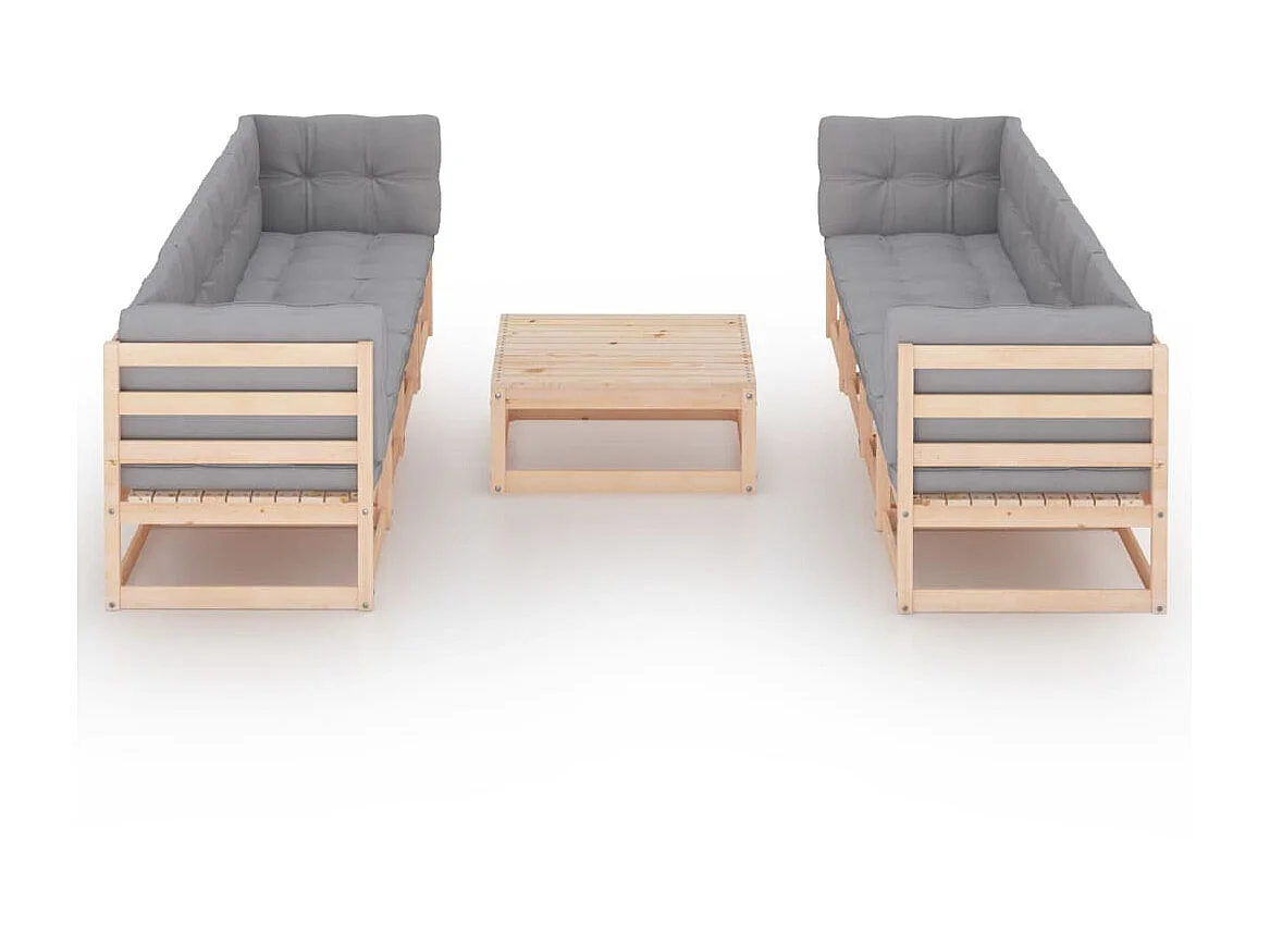 Salon de jardin 9 pcs avec coussins Bois de pin massif 12