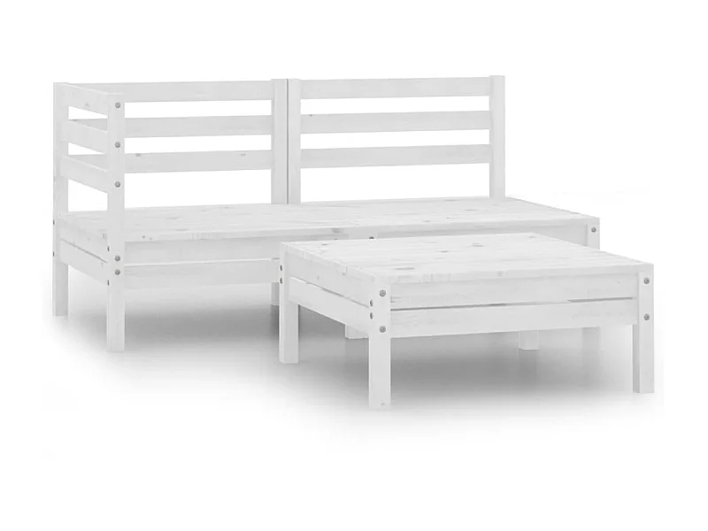 Salon de jardin 3 pcs Bois de pin massif Blanc 2