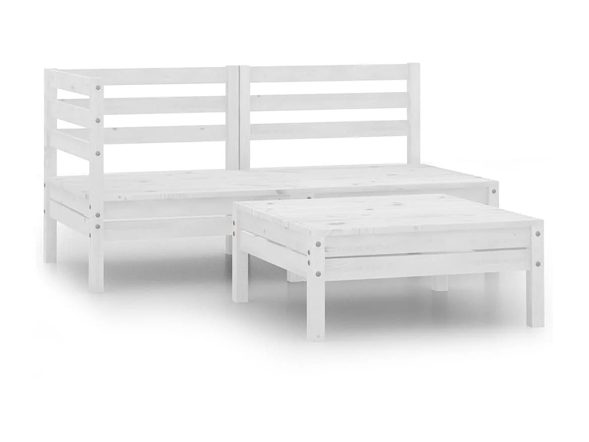 Salon de jardin 3 pcs Bois de pin massif Blanc 2