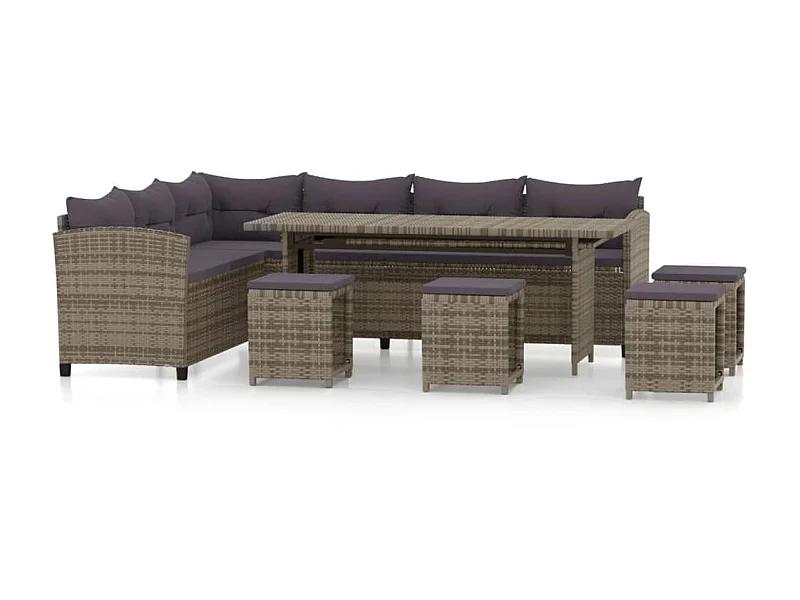 Salon de jardin 6 pcs avec coussins Résine tressée Gris 3