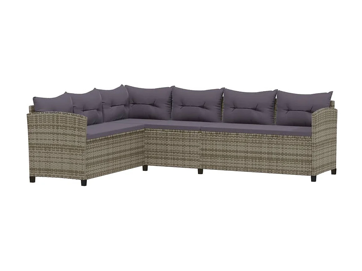 Salon de jardin 6 pcs avec coussins Résine tressée Gris 3