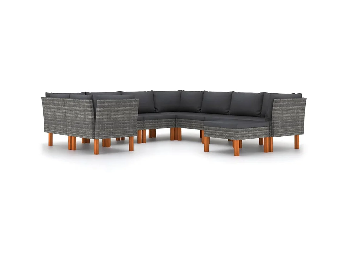 Salon de jardin 9 pcs avec coussins Résine tressée Gris 33