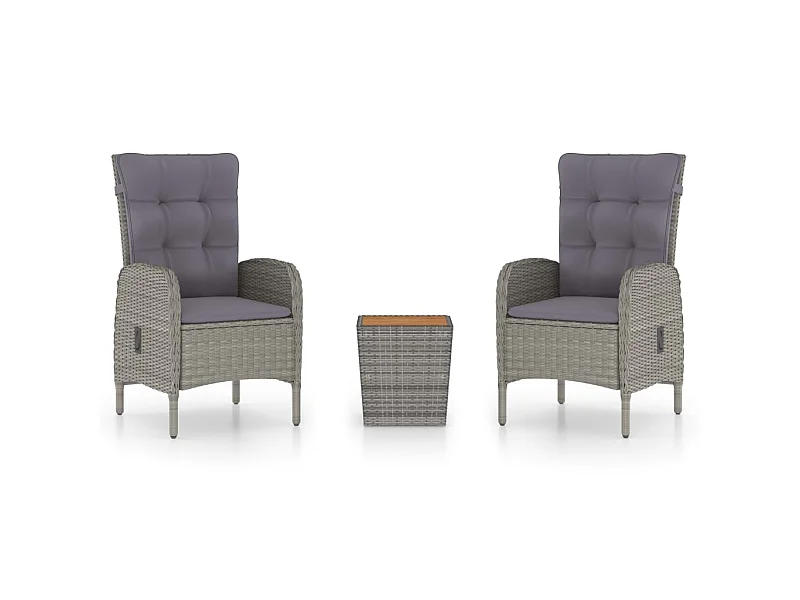 Ensemble de bistro de jardin 3pcs Résine tressée et acacia Gris 4