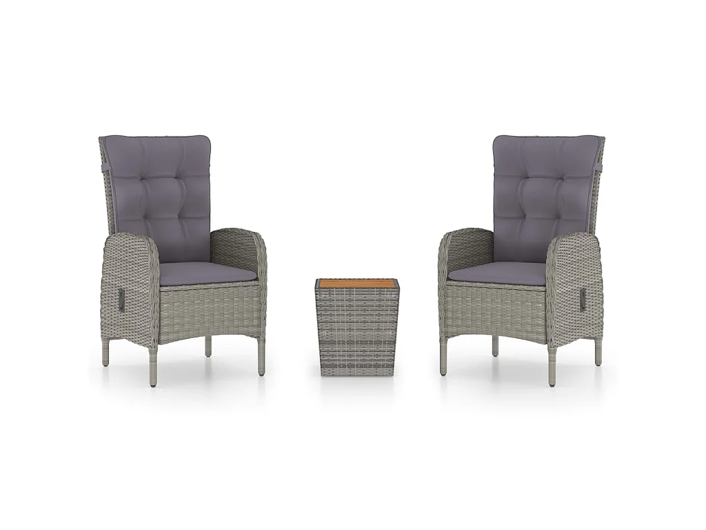 Ensemble de bistro de jardin 3pcs Résine tressée et acacia Gris 4