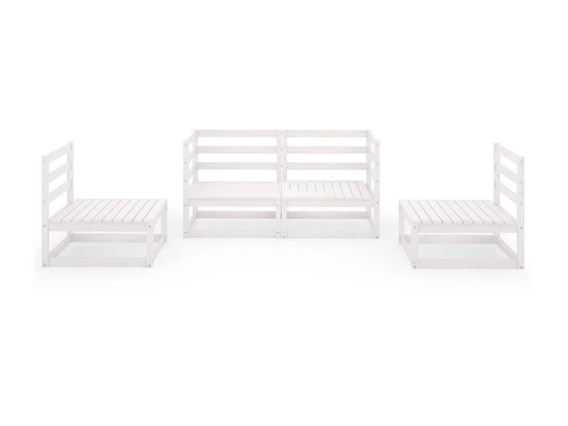 Salon de jardin 4 pcs Blanc Bois de pin massif 5