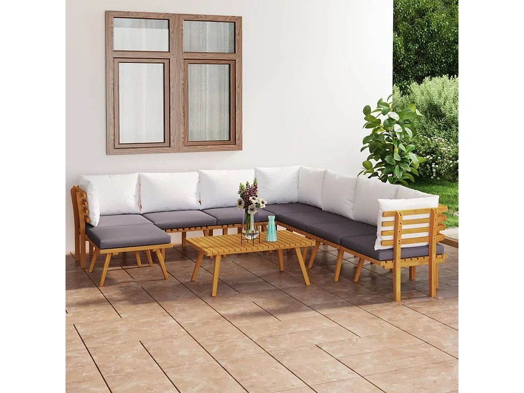 Salon de jardin 9 pcs avec coussins Bois d'acacia solide