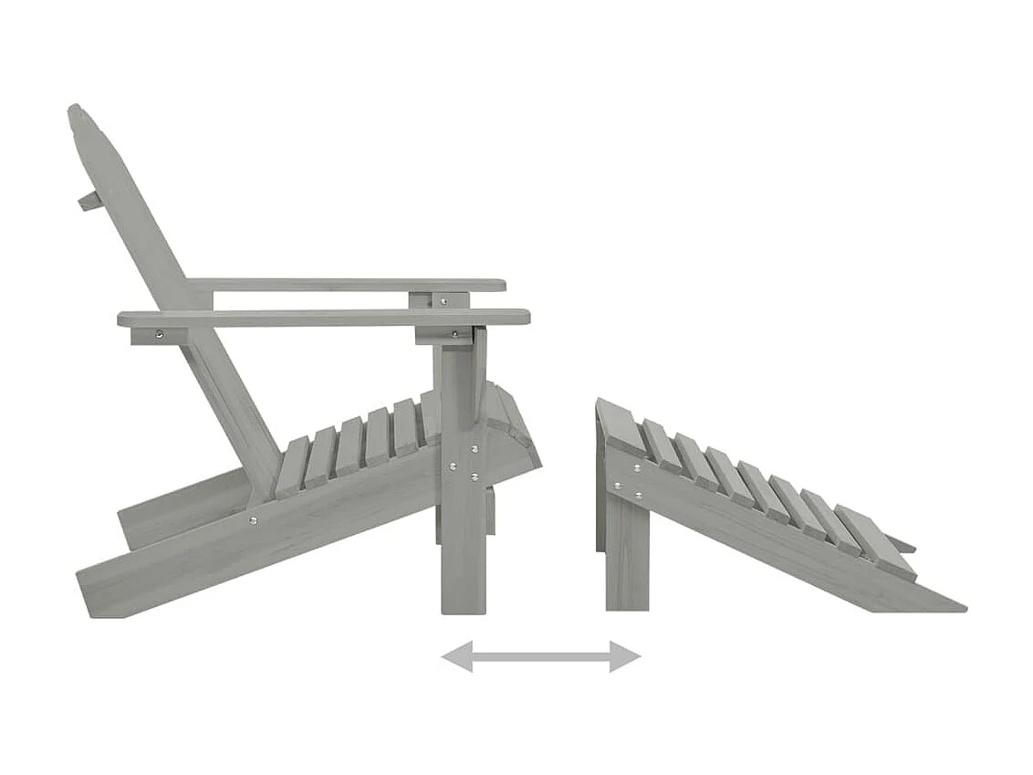 Chaise de jardin Adirondack avec pouf et table Sapin Gris