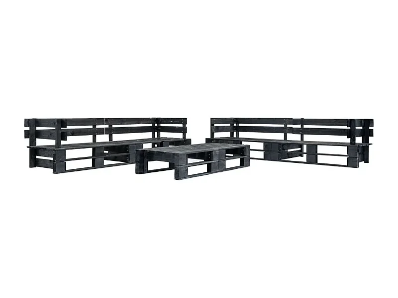 Canapés de jardin palette 6 pcs Noir Bois 3