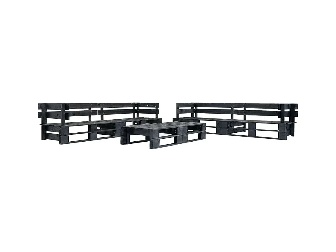 Canapés de jardin palette 6 pcs Noir Bois 3