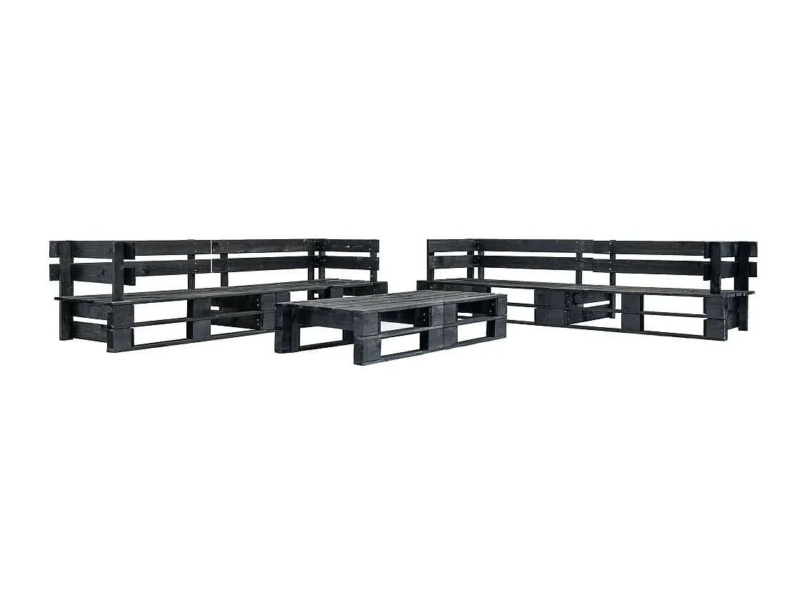 Canapés de jardin palette 6 pcs Noir Bois 3