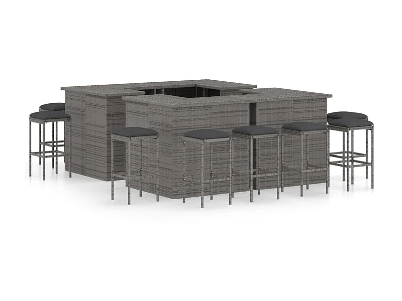 Meuble de bar de jardin 16 pcs et coussins Résine tressée Gris