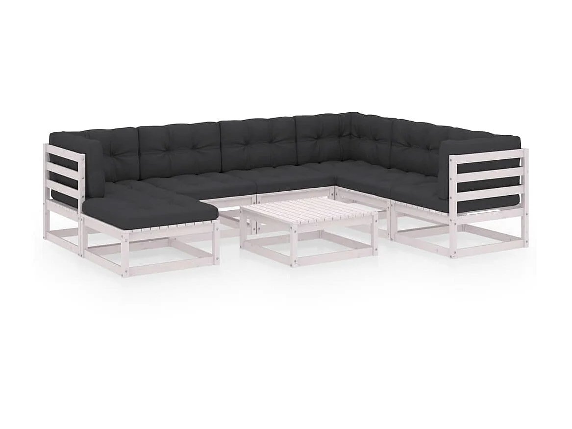 Salon de jardin 8 pcs avec coussins Bois de pin massif 61