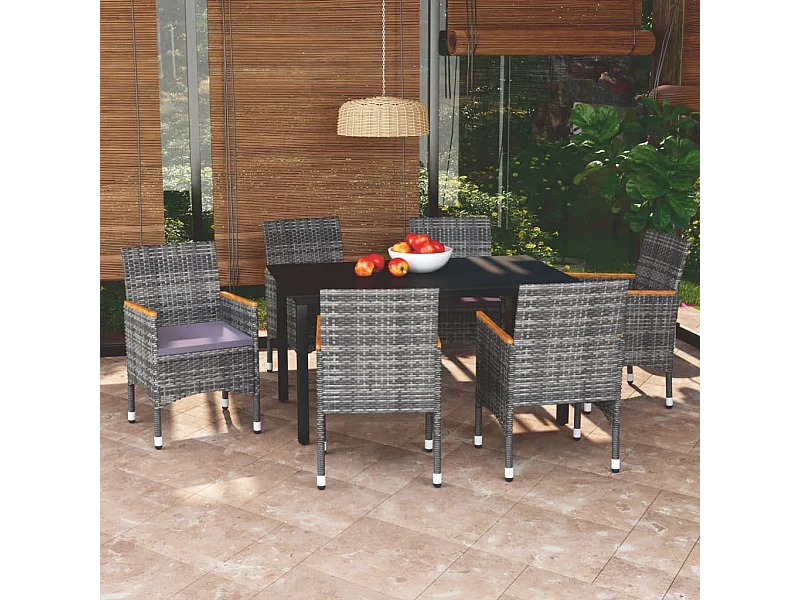 Mobilier à dîner de jardin et coussins 7pcs Résine tressée Gris 4
