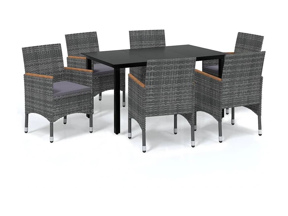 Mobilier à dîner de jardin et coussins 7pcs Résine tressée Gris 4
