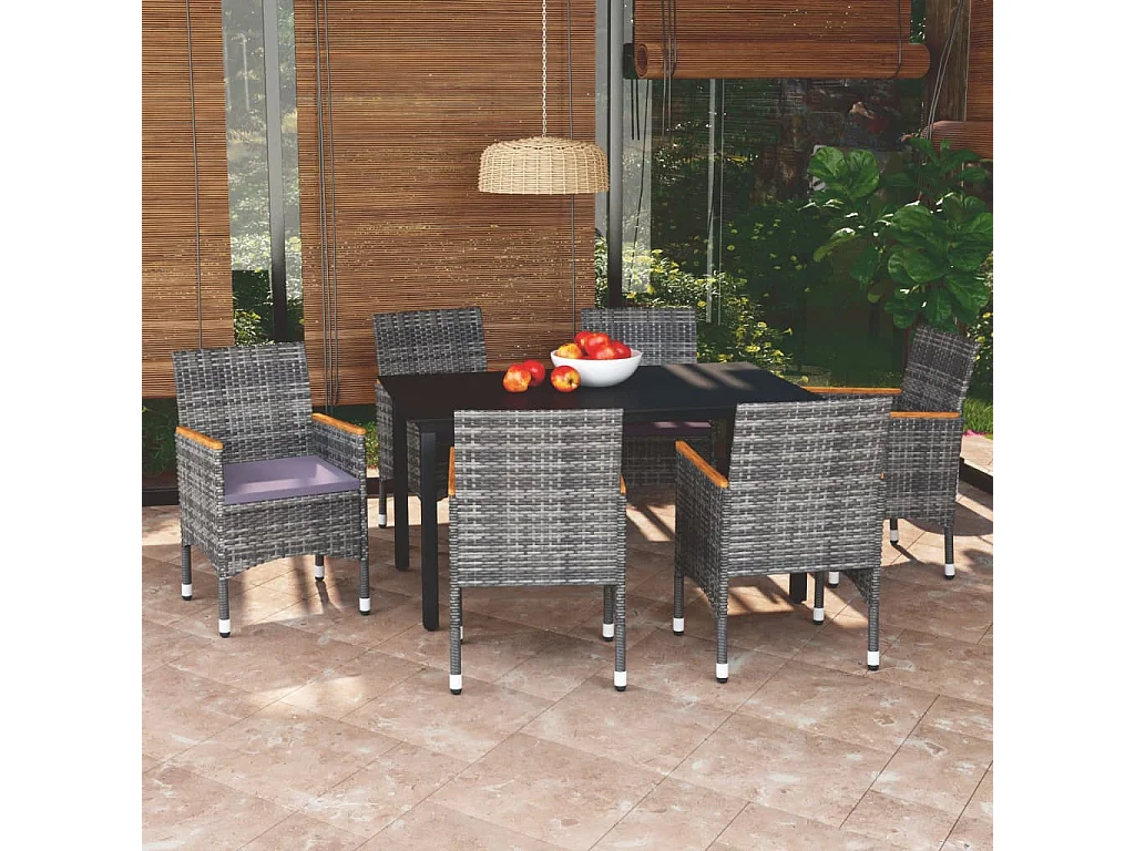 Mobilier à dîner de jardin et coussins 7pcs Résine tressée Gris 4