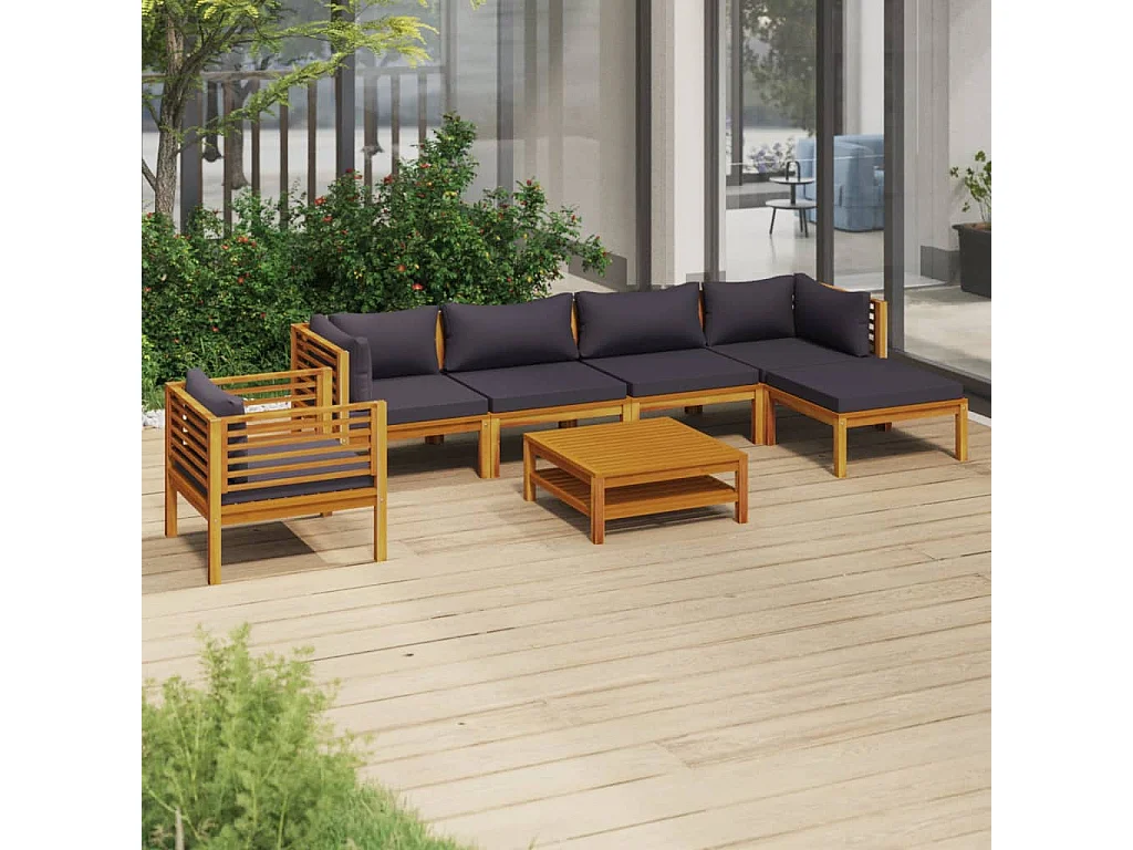 Salon de jardin 7 pcs avec coussin Bois d'acacia solide 8