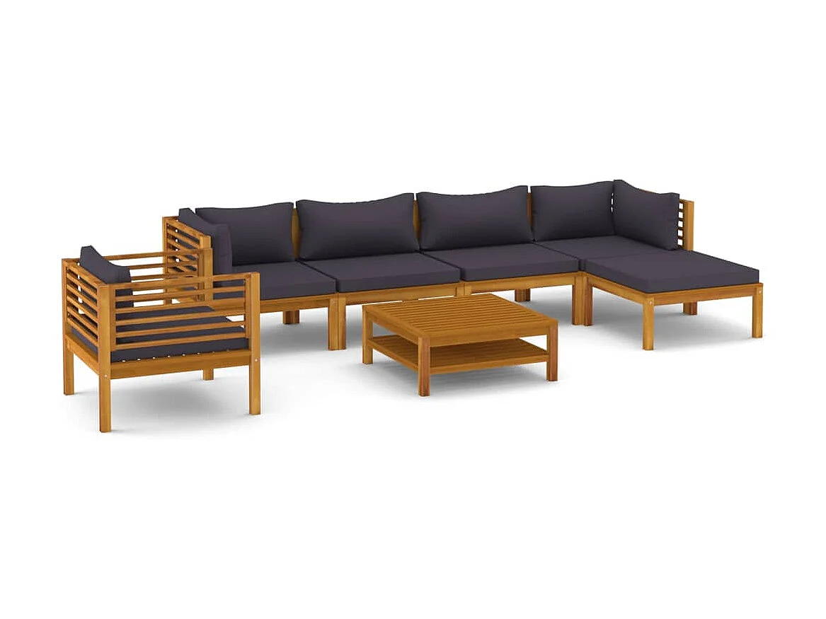 Salon de jardin 7 pcs avec coussin Bois d'acacia solide 8